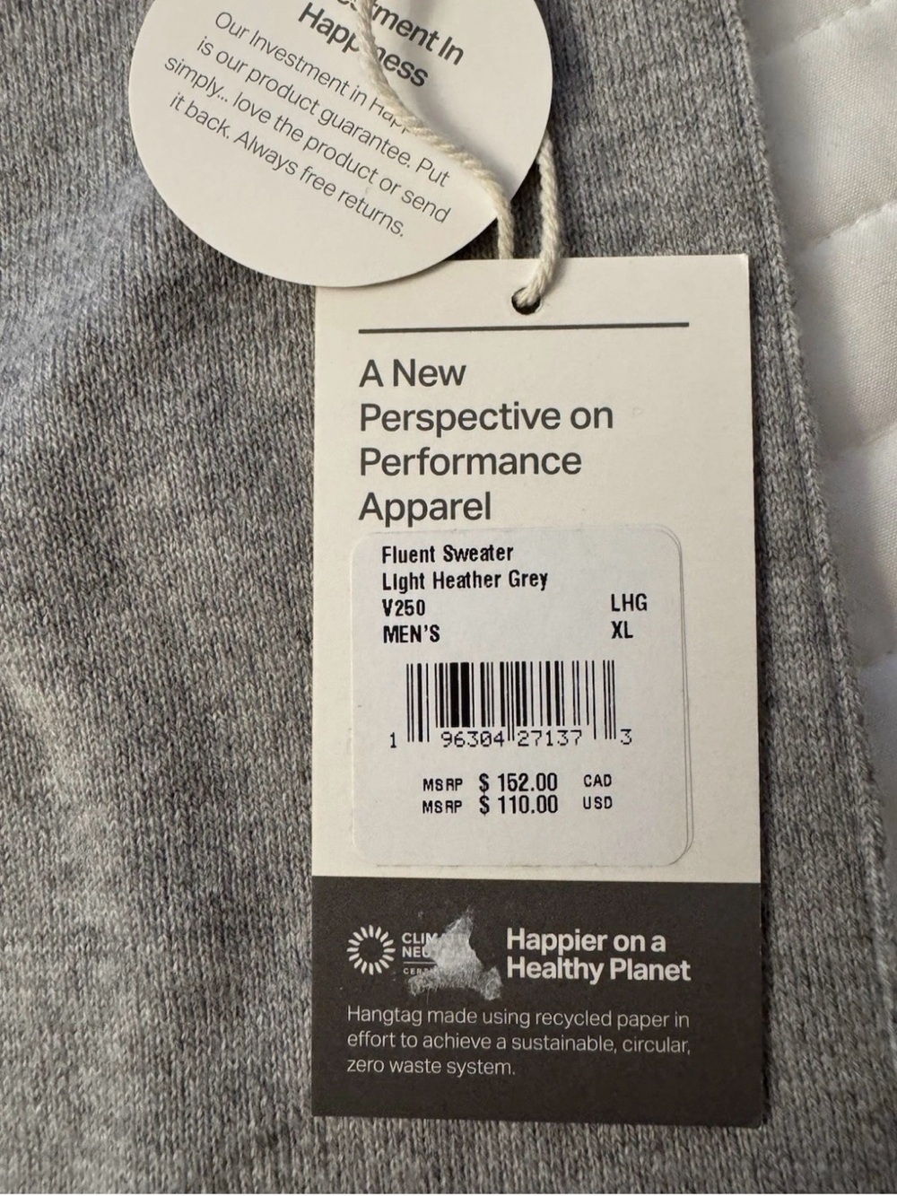 Vuori Men’s Gray Crewneck Sweater XL NWT - Picture 7 of 8